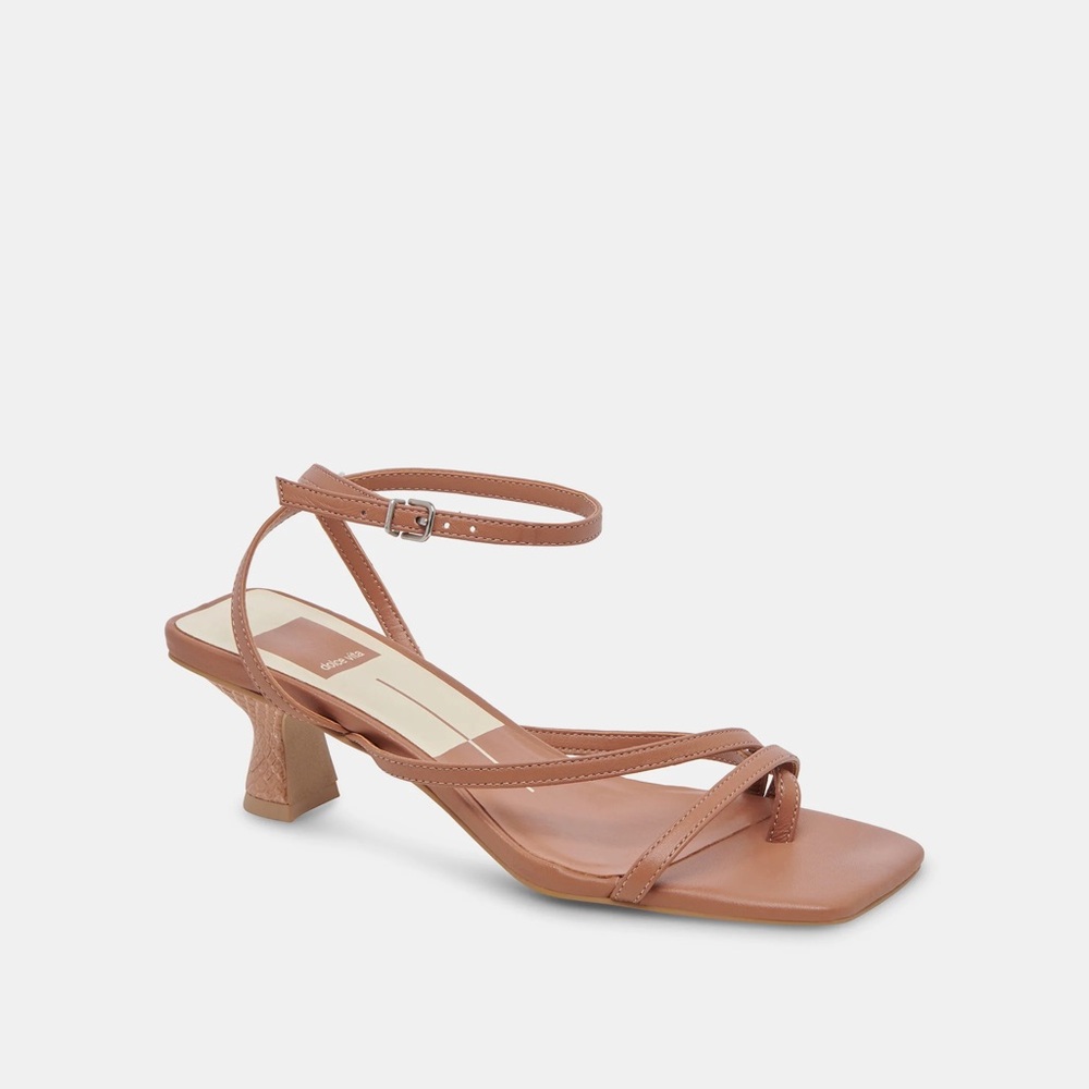 Dolce Vita Baylor Caramel Leather Kitten Heel Sandals 7.5